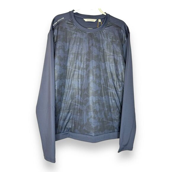 NEW MENS PETER MILLAR GOLF L/S BOND ELITE BRUSHSTROKE CAMO CREWNECK JACKET NAVY
